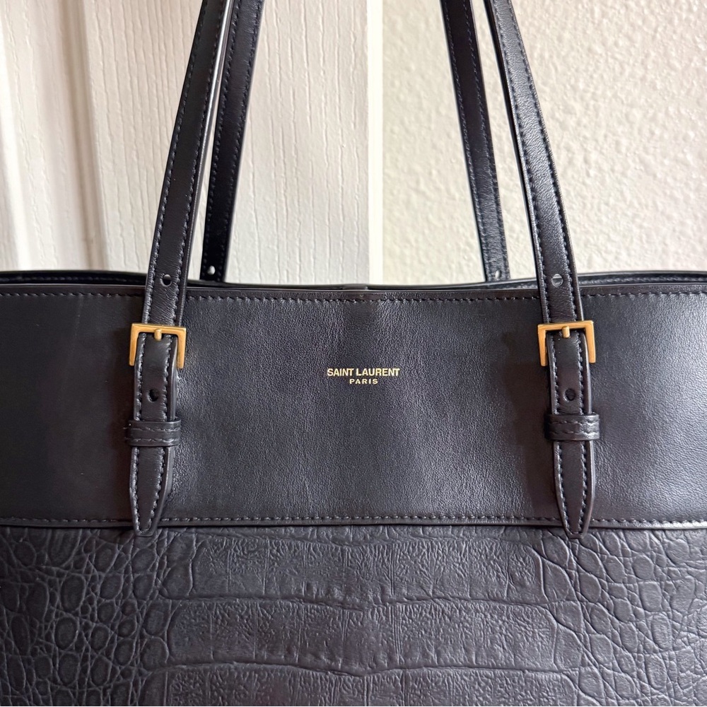 SAINT LAURENT Large Black Croc-Effect Leather Shopping Tote / Shoulder Bag - Picture 4 of 12